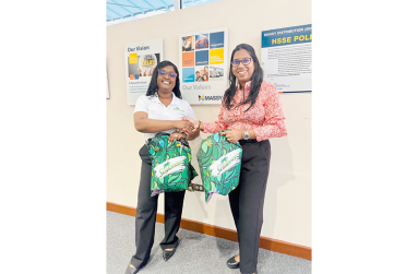 President of Archery Guyana Inc., Vidushi Persaud-McKinnon (right) and Aliyah Edun, Product Specialist at Massy Distribution Inc., the distributor of Soldanza in Guyana