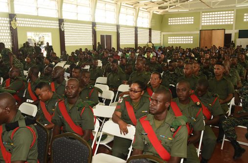 Soldiers Members of the Guyana Defense Force (GDF) at Base Camp Ayanganna during the meeting
