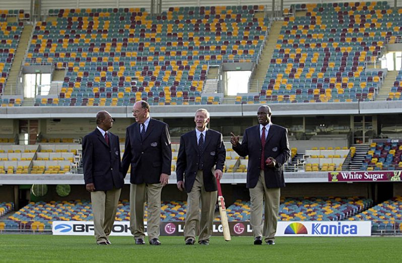 Solomon is at far left with Ian Meckiff, Lindsay Kline and Wes Hall at the 40-year reunion of the participants in the tied Test. (Getty Images)