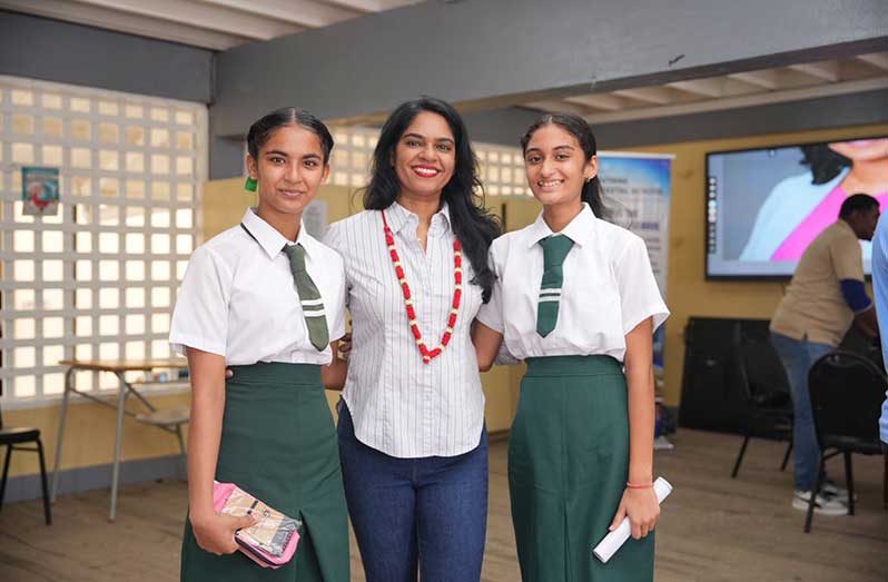 Minister of Education Sonia Parag engages with students during the GOAL scholarship outreach in the Essequibo Islands, as the government continues its push to take tertiary education opportunities directly to riverain communities
