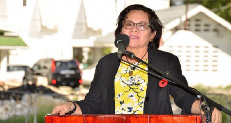 First Lady Mrs Sandra Granger addressing participants at the graduation ceremony 