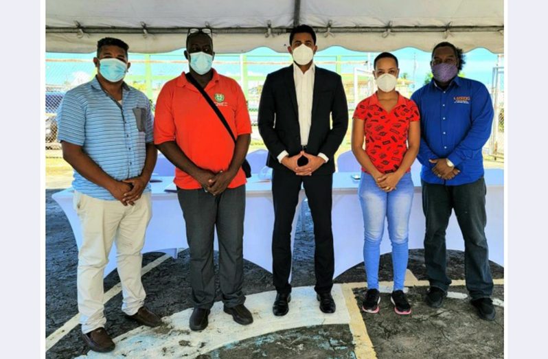 From left: VP Rodney Fredericks, GVF president Levi Nedd, Minister of Sport Charles Ramson Jr, Secretary Kim Chan-Bagot and Technical Director Yannick Chase