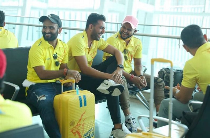 Members of the Chennai Super Kings contingent en route to Dubai. (Twitter/Chennai Super Kings)