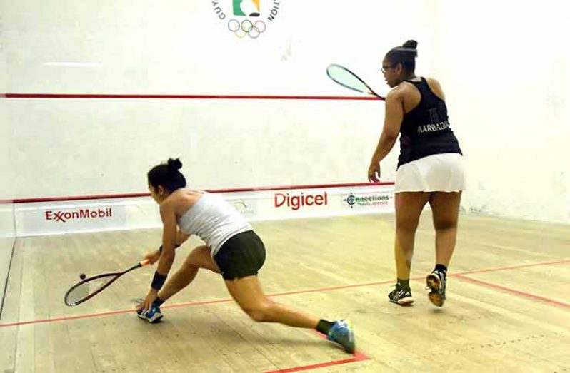 Nicolette Fernandes in action against Barbadian Meagan Best on Tuesday ngiht. (Adrian Narine photo)