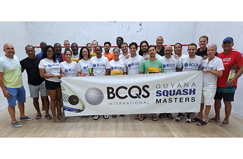 The winners and officials take a photo at the conclusion of BCQS Masters Tourney at the GT Club on Saturday (Sean Devers photo)