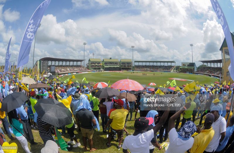 In this handout image provided by CPL T20 is a view from the party stand during Match 17 of the 2017 Hero CPL between Guyana Amazon Warriors and Trinbago Knight Riders at Guyana National Stadium on August 19, 2017. (Photo by Randy Brooks - CPL T20 via Getty Images)