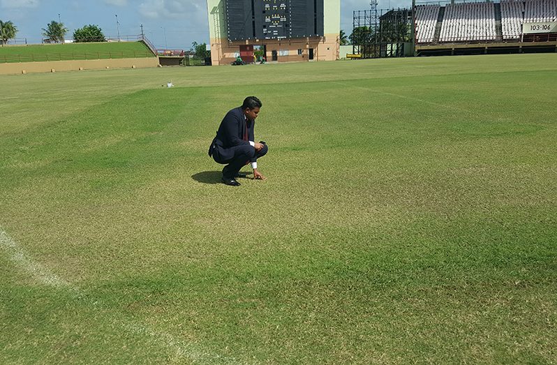 Minister of Culture, Youth and Sport, Charles Ramson Jr, during his visit to the Guyana National Stadium on January 12 (Photo compliments: Franklin Wilson)