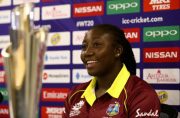 West Indies captain Stafanie Taylor smiles during a media conference at the Coolidge Cricket Ground.