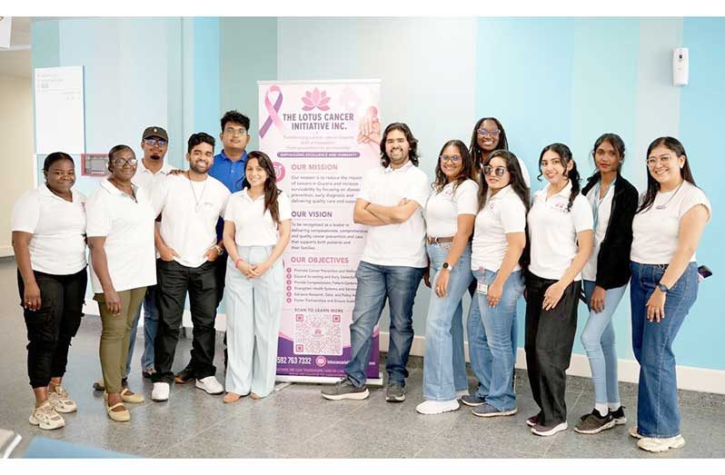Staff of The Lotus Cancer Initiative Inc., the Ministry of Health, and Oxford Medical Centre pose for a group photograph during the recently concluded cancer screening and diagnostic outreach at the Enmore Regional Hospital