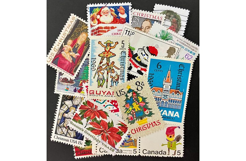 A sample of some of the Christmas- themed stamps available for collection at the Guyana Philatelic Library at GPO