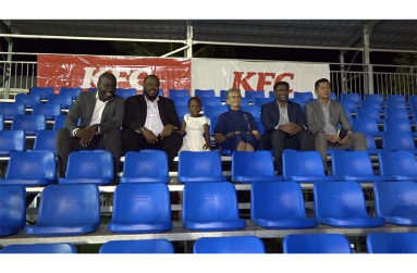 Caption- (left to right) Petra Director Dr Marlon Cole, Petra Director Troy Mendonca,  Adira Cole,  Head of Marian Academy Sister Marie Harper, KFC Restaurant CEO Paul Subryan and Deputy Chief Education Officer, Marti De Souza