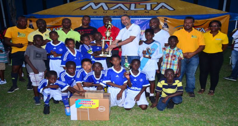 The victorious Stella Maris Primary School after winning the Petra Organisation/COURTS Pee Wee U-11 Football tournament. Stella Maris defeated former champions St Pius Primary 2-0 on penalty kicks after the two schools finished regulation and extra time goalless. (Adrian Narine photo).