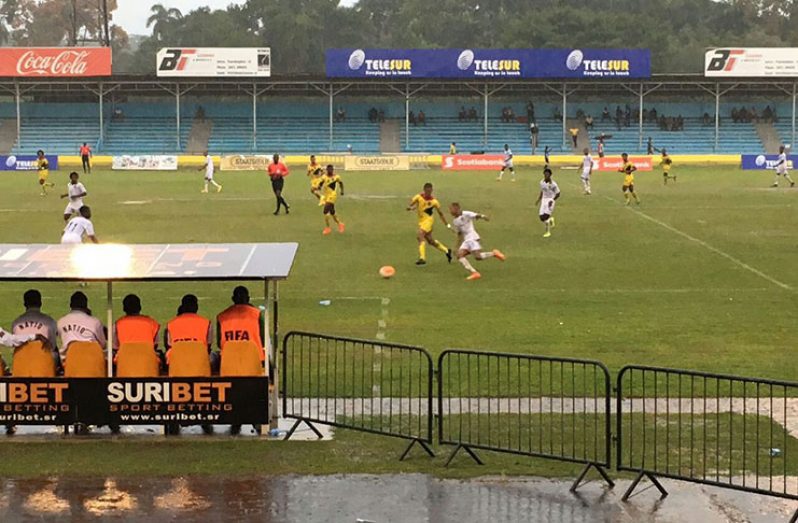 A scene from last evening’s game In Paramaribo (Faizal Khan Photo)