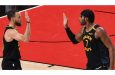 Stephen Curry (left) and Buddy Hield scored 55 points between them as the Warriors beat the Rockets in their decider.