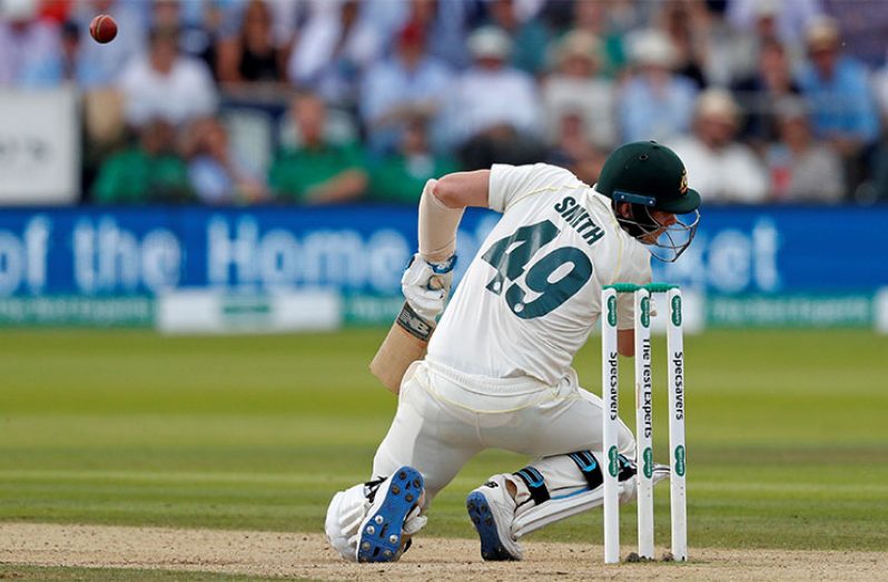Steve Smith goes down after being struck by pacer Jofra Archer. (Getty)