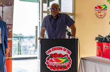 Director of Sport Steve Ninvalle addressing the horse racing fraternity at
the Guyana Cup Press Conference and drawing