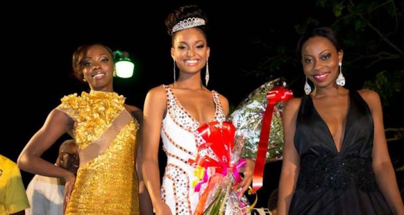 From left to right are 1st Runner-up, Soyini Fraser, new Queen, Nikita Barker, and 2nd Runner-up, Lakita Mc Phoy