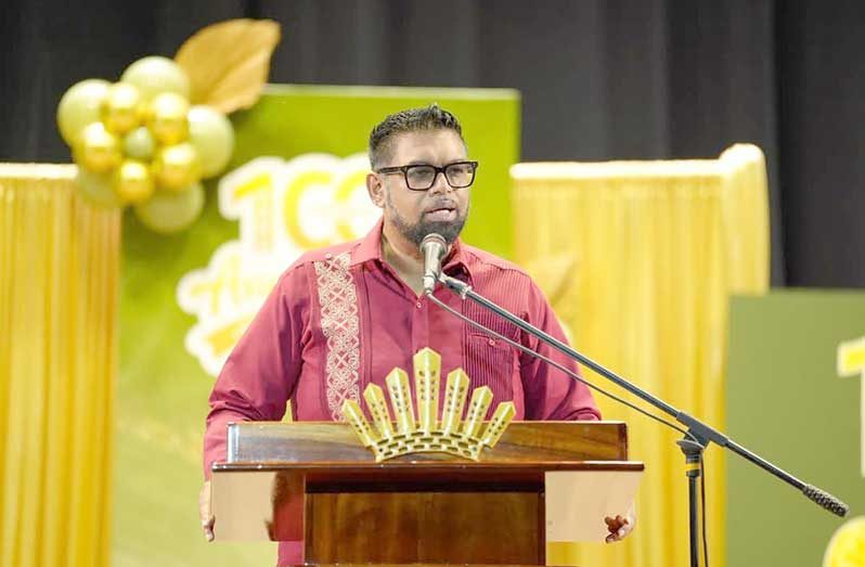 President Ali delivering congratulatory remarks at the centennial celebration of the Caribbean Union Conference of the Seventh-Day Adventist Church at the National Cultural Centre