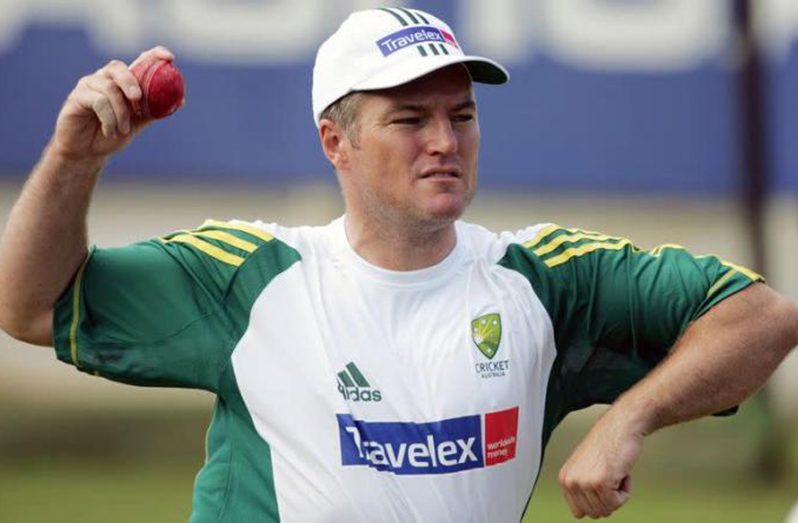 Australia's MacGill prepares to bowl delivery during practice at Kingsmead in Durban.