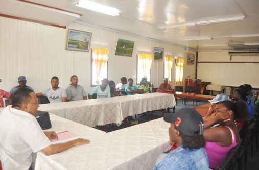 Sugar-Workers The sugar workers meeting with officials at the GAWU head office in Kingston, Georgetown