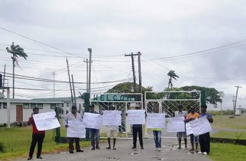 Sugar workers protest outside GuySuCo’s head office