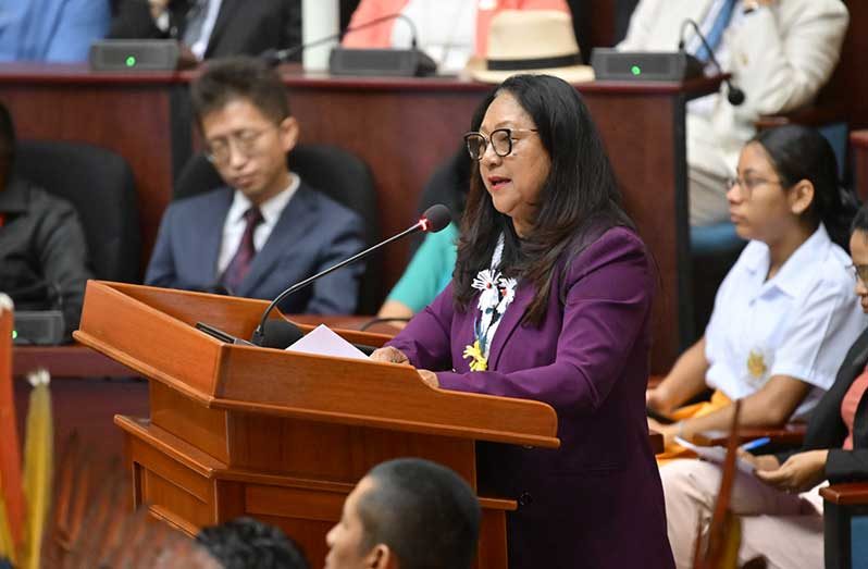 Minister of Amerindian Affairs, Pauline Sukhai delivering remarks at the opening of the National Toshao Council (NTC) Conference (Samuel Maughn photo)