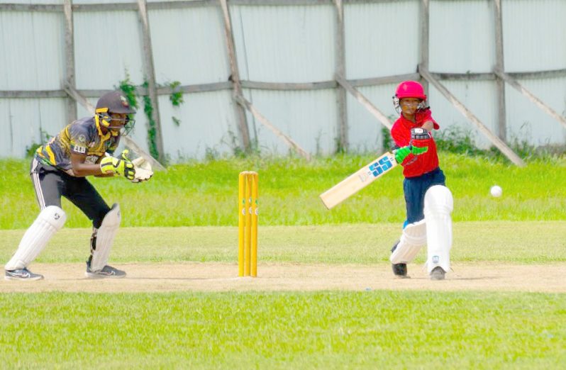 Man-of-the-Match Aarav Sukhram square drives during his 44 yesterday