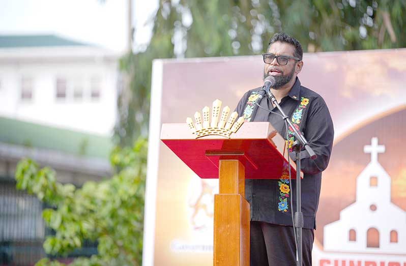 President Dr Irfaan Ali delivering remarks at the Sunrise Glorification Service on Monday morning