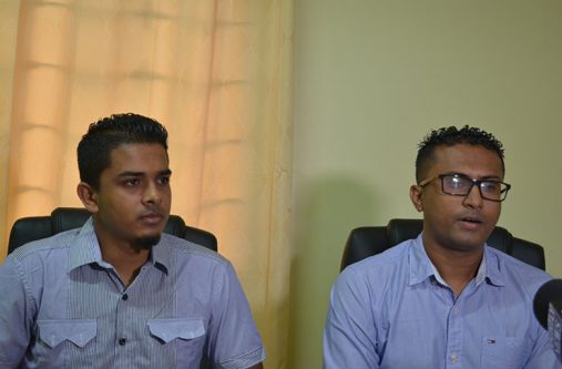 Guyana’s Superbet General Manager, Shrikant Kisoensingh and Surinamese General Manager, Ashwien Surjbalisingh at yesterday’s press briefing