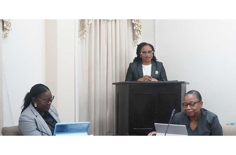 From left: Madam Registrar, Mrs. Sueanna Lovell, Honourable Chancellor of the Judiciary (ag) Madam and Justice Yonette Cummings-Edwards OR, CCH and the Honourable Madam Justice Roxane George CCH, SC, Chief Justice (ag)