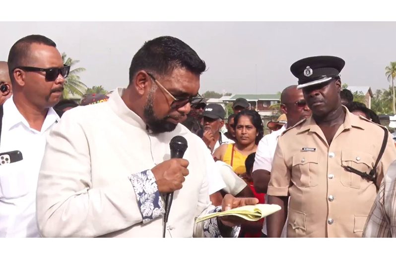 President Dr Mohamed Irfaan Ali addressed residents in Supply, Mahaica on developing their community