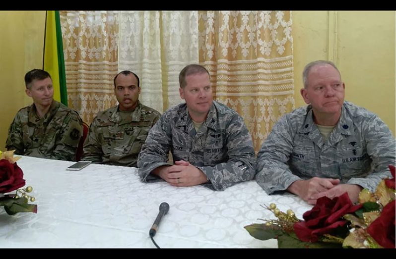 The OBGYN New Horizon team. From left: Colonel Greg Malone, Lead Anesthesiologist; Lt Colonel Robert Smith, Lead OBGYN Nurse; Captain Sean Bundles, Expeditionary Medical Operations; and Lt Colonel Jason Massengill Lead Gynecologist and female reproductive surgeon.