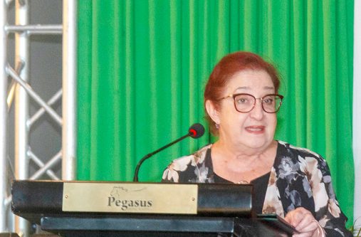 Minister of Parliamentary Affairs and Governance, Gail Teixeira, delivers a powerful message of partnership on behalf of President Dr. Irfan Ali (Japheth Savory photo)