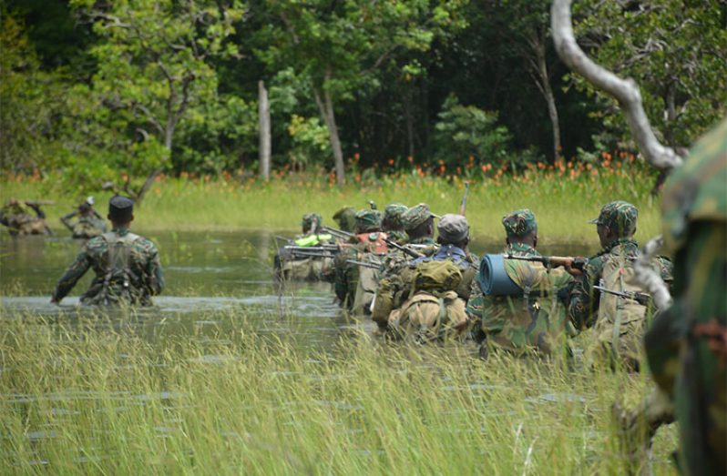 GDF ranks undertaking Exercise Green Heart in the swamps as training continues