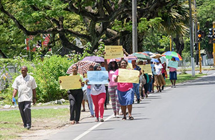 FLASH BACK: Protestors led by GPSU Vice-President, Mortimer Livan (far left) making their way to the Ministry of the Presidency, Vlissengen Road, on August 8