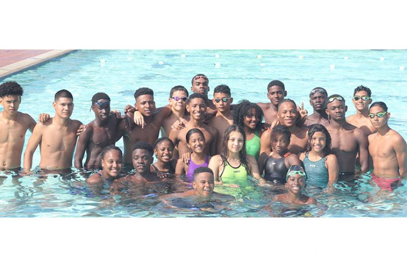 Several of the medal winners who dominated the Mashramani Swimming Championships