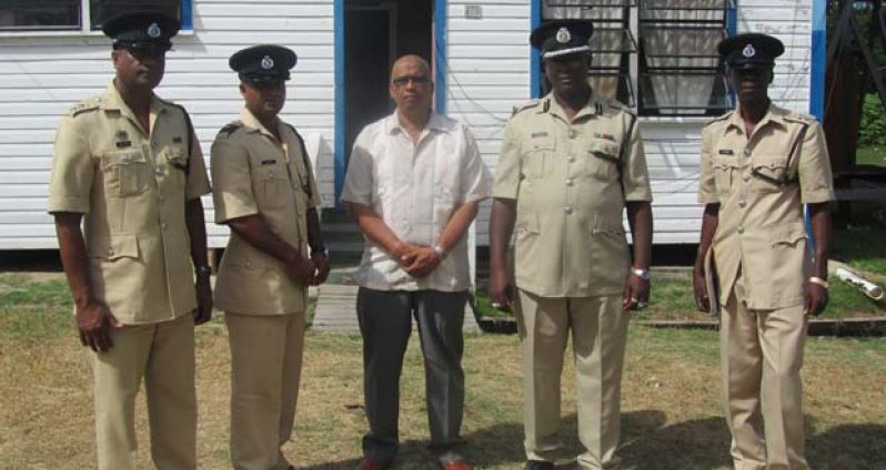 L-R ASP Ramlakhan; Cadet Officer Mahadeo Singh; Crime Officer Reshi Das; Commander Griffith and Traffic Officer Gavin Mingo