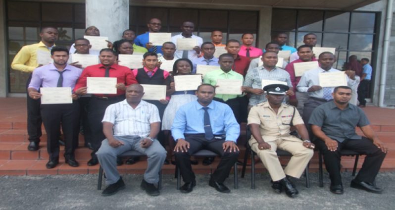 The participants pose with their instructors and senior officers of the Guyana Police Force (Photos courtesy of CID)