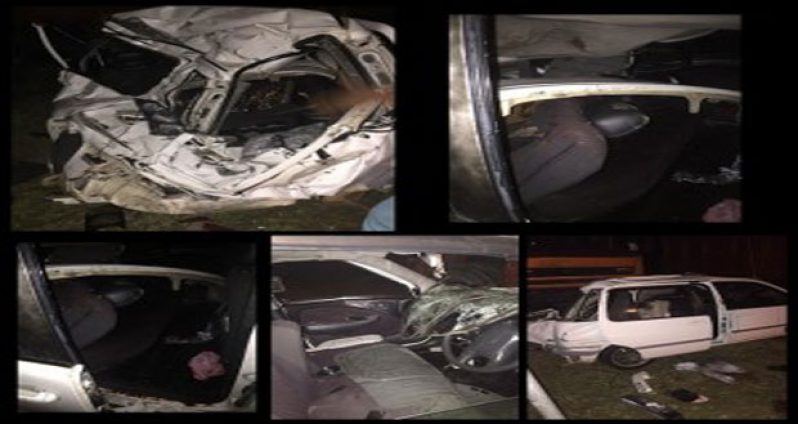 This composite photo shows the damage to the car after the accident