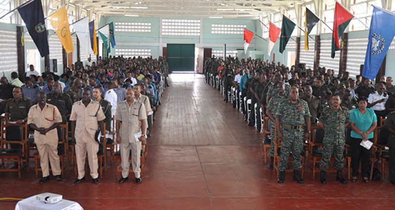 The auditorium was packed with soldiers who had come to usher in celebrations for the Force's 49th Anniversary