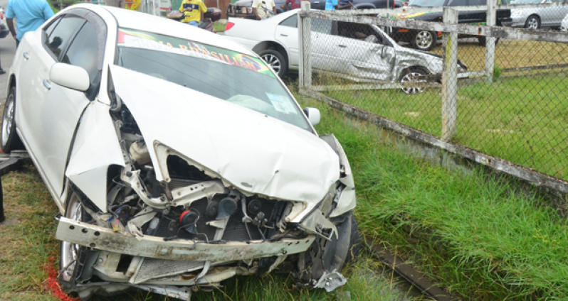 This Toyota Allion was allegedly speeding along Shiv Chanderpaul Drive