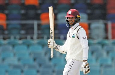 Left-handed opener Tagenarine Chanderpaul drives stylishly during his top score of 83 on Tuesday’s opening day of the third four-day “Test”.