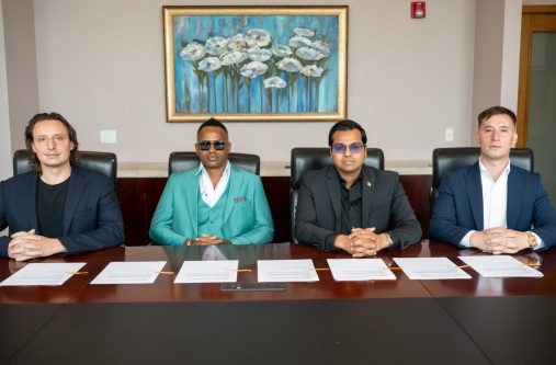 From left to right: Nicola Mola, lead developer; Marlon Samuels, former cricketer; Rosh Khan, consultant; Giovanni Mola, developer