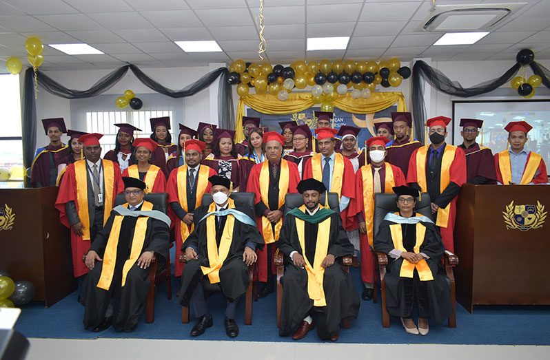 The graduating class, their lecturers, administrative officials and Minister of Health Dr Frank Anthony (Carl Croker photo)