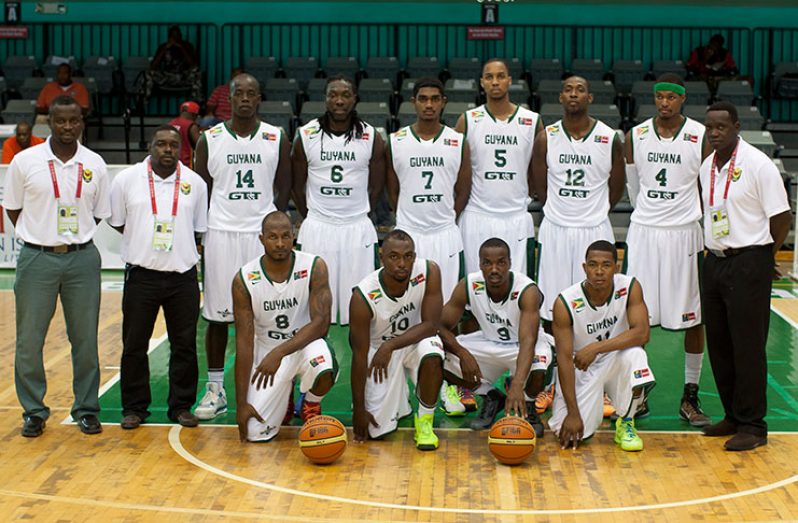 The Guyana National Basketball team that finished 5th at the 2014 Caribbean Basketball Confederation (CBC) Championship in the Bahamas.