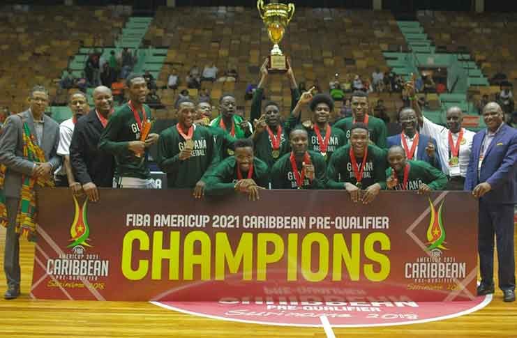 HISTORIC! Guyana’s senior Men’s national team celebrating after winning the CBC Championship in Suriname.