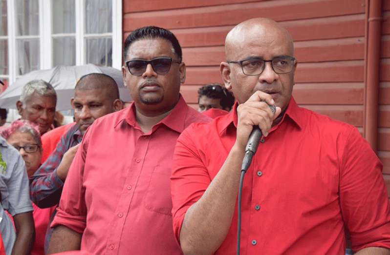 People’s Progressive Party/Civic (PPP/C) presidential candidate, Irfaan Ali (left) and Leader of the Opposition, Bharrat Jagdeo (PPP photo)
