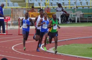 Guyana's Cleveland Thomas leads a pack of runners during the men's 1500m at the Sagicor Open Championships.