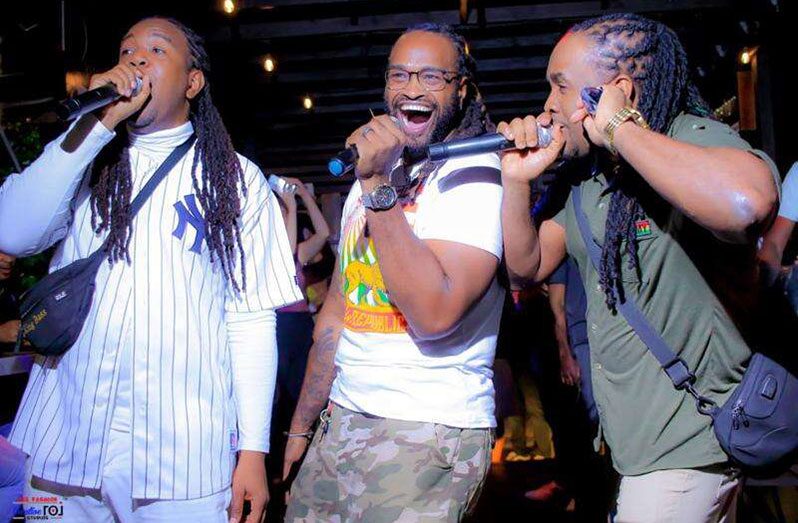 TOK members (from left) Bay-C, Craig T, and Alexx performing their hit songs at the Janga's Sound Bar & Grill-hosted Super Heavy Wednesdays recently (Jamaica Observer photo)