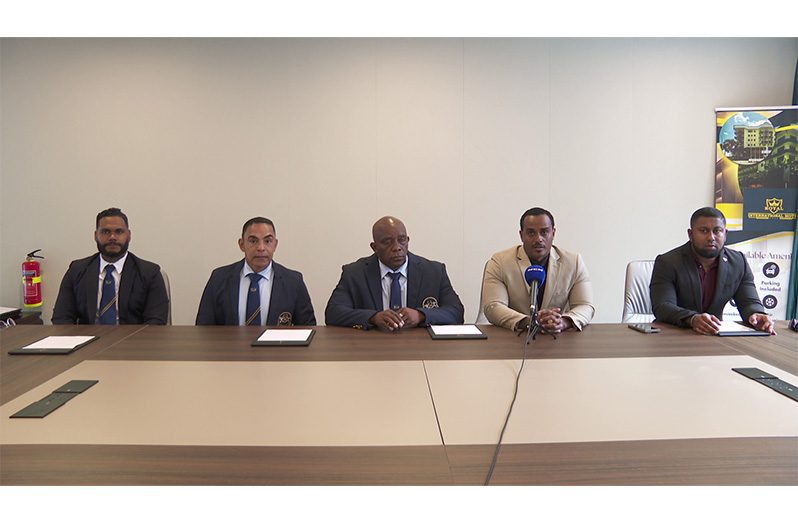 From right - CAC statistician Hugo Montero, CAC General Secretary and Chief Judge Mario Jimenez, CAC Vice President Roger Boyce, GBBFF President Roger Callender and Videsh Sookram organiser of stage of champions